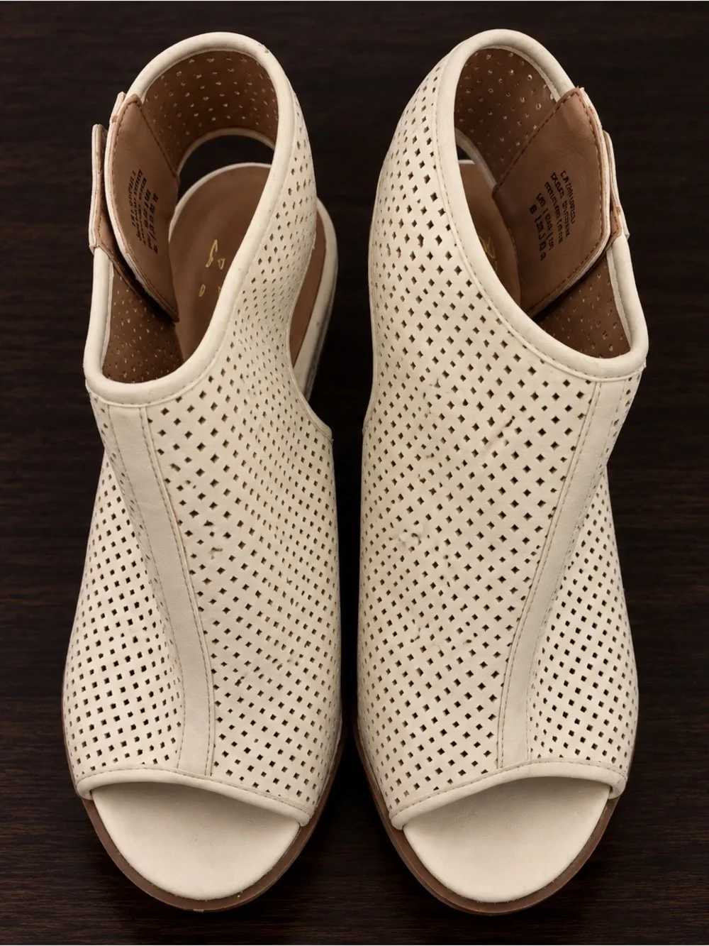 Mix No. 6 Cream Perforated Peep-Toe Ankle Sandals